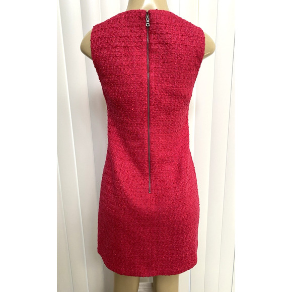 Alice + Olivia Clyde Pink Tweed Boucle Sheath Sleeveless Dress Back Zip Mini 4 S - Picture 7 of 10